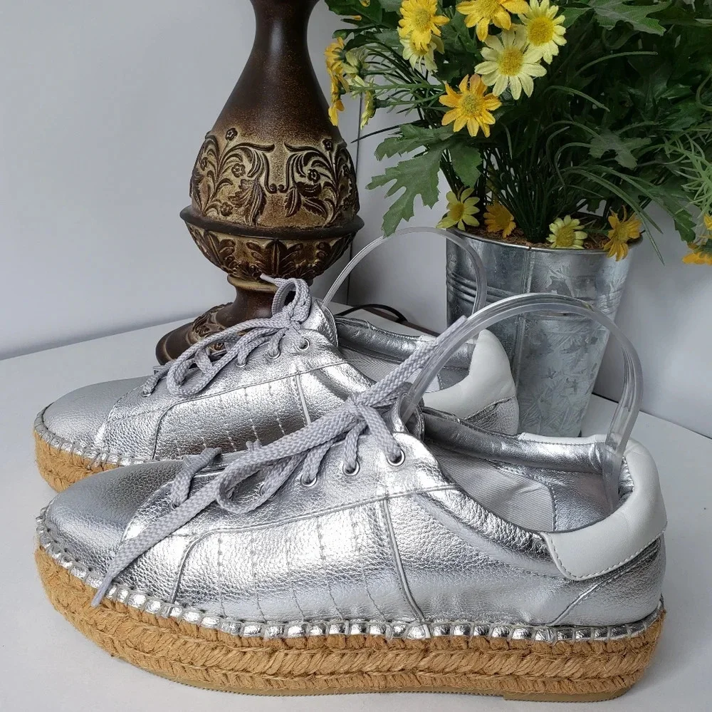 Steven By Steve Madden Womens Silver-Parade Espadrilles Flatform Shoes Sz 10B